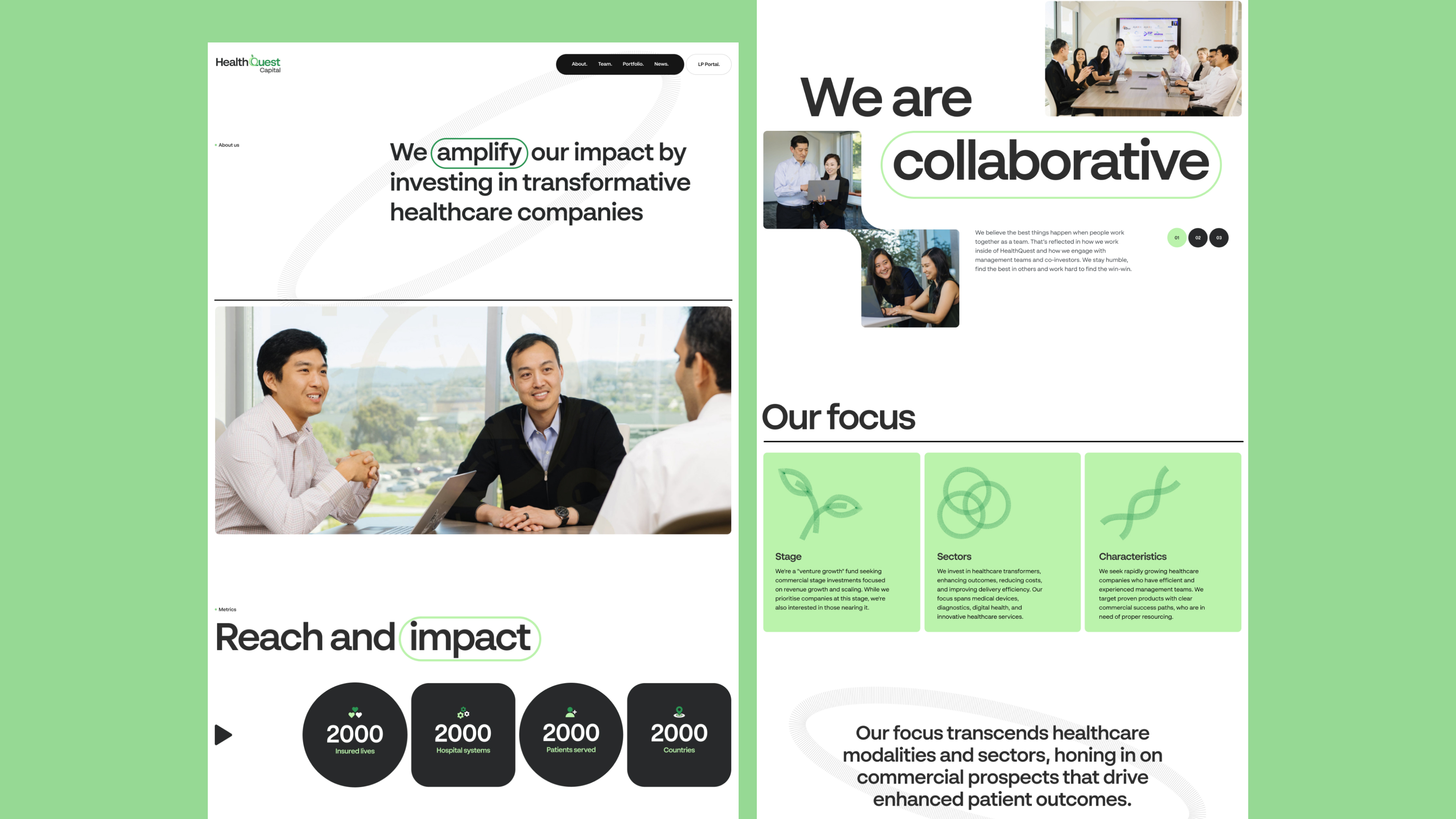 Example pages of the HealthQuest Capital website